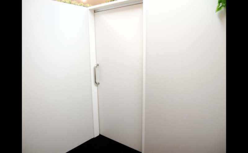 背景となる入口扉も壁も真っ白なので、ウェブ会議にもピッタリです。