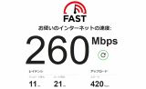 下り260Mbps、上り420Mbpsの高速インターネットがご利用いただけます。